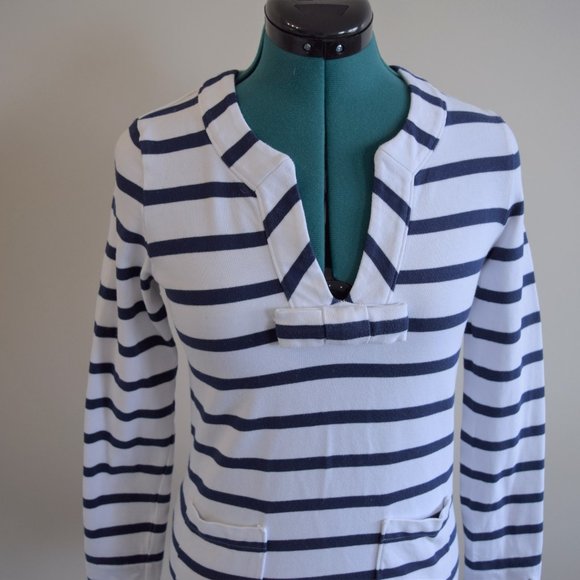 Kate Spade White and Blue Striped Tropez Top Bow 3/4 Sleeve - Picture 3 of 9